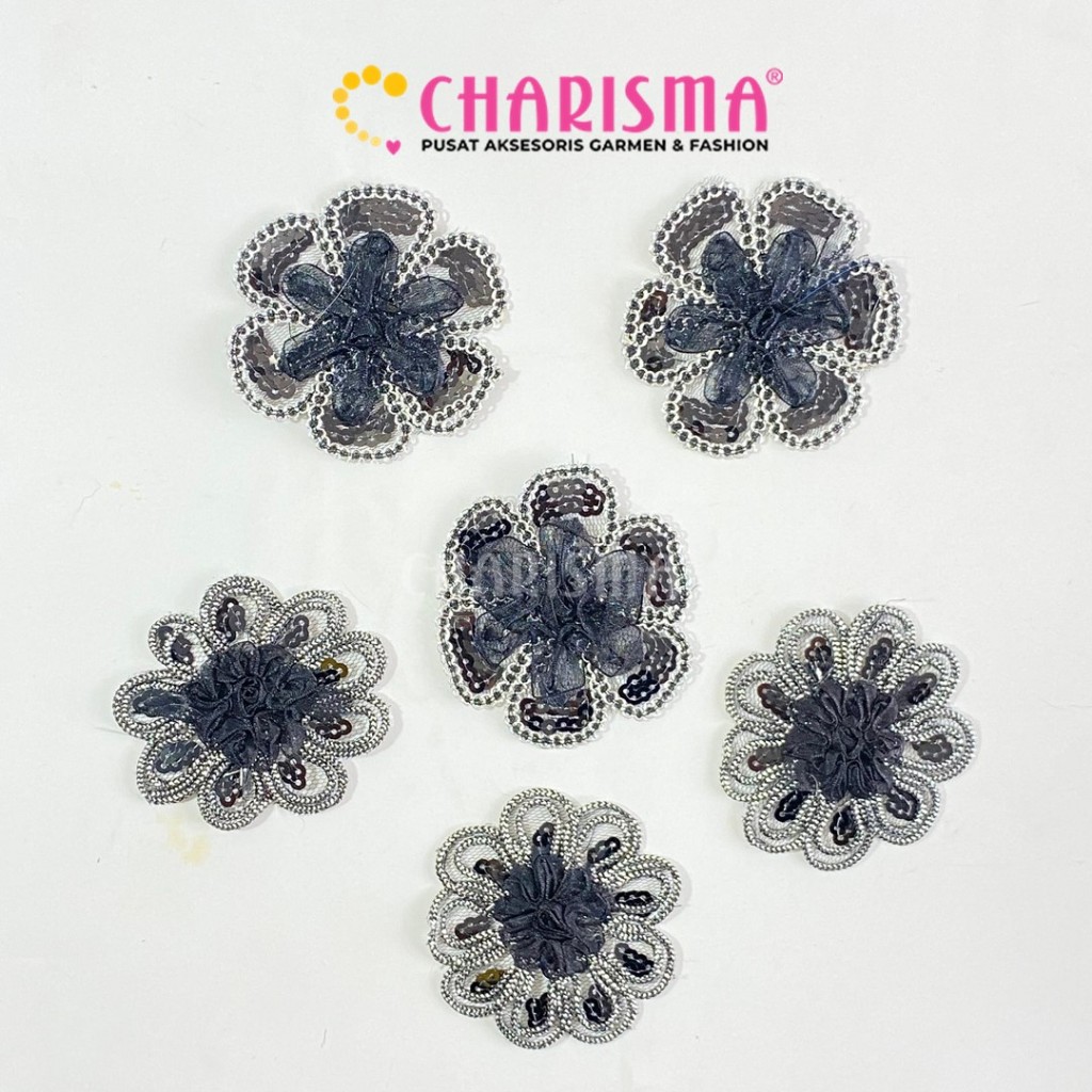 Charisma Aplikasi Bunga Bordir Payet - Aksesoris Baju - Tempelan bunga 8x8cm