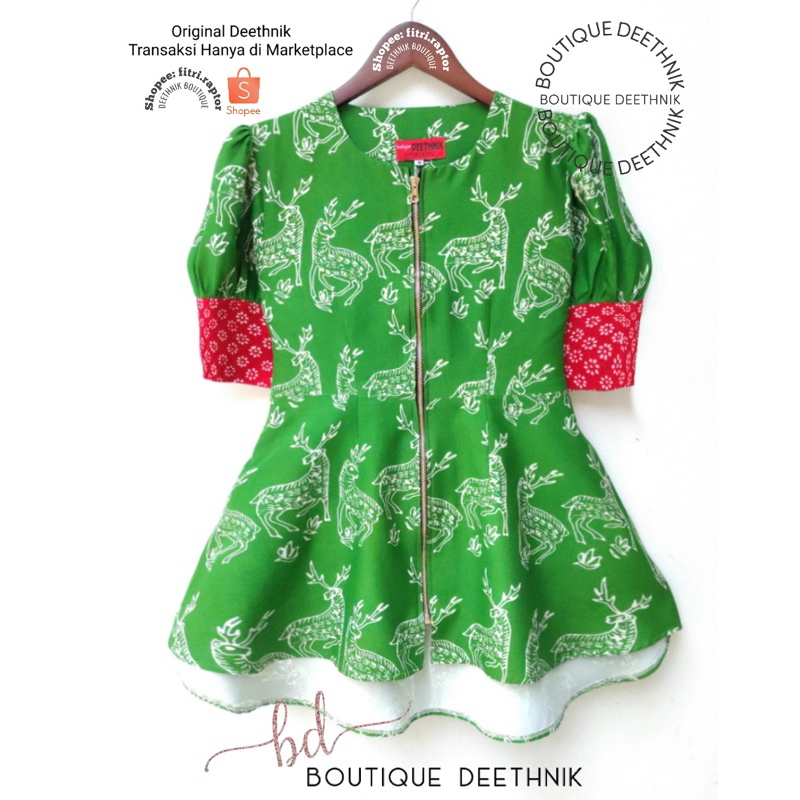 Baju batik wanita batik natal resleting depan model peplum batik wanita untuk natal