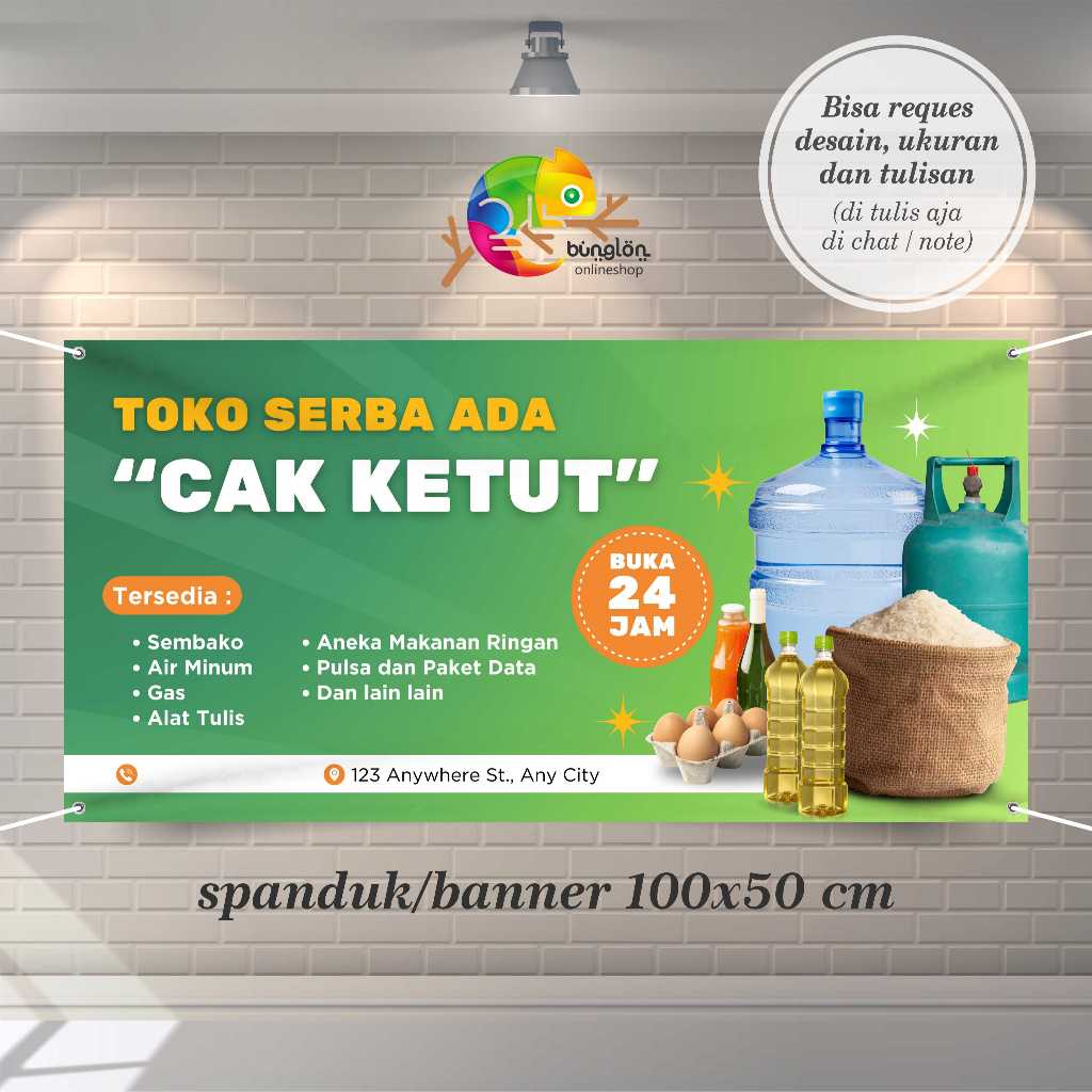 Cetak Spanduk Banner Hijau Putih Modern Toko Serba Ada