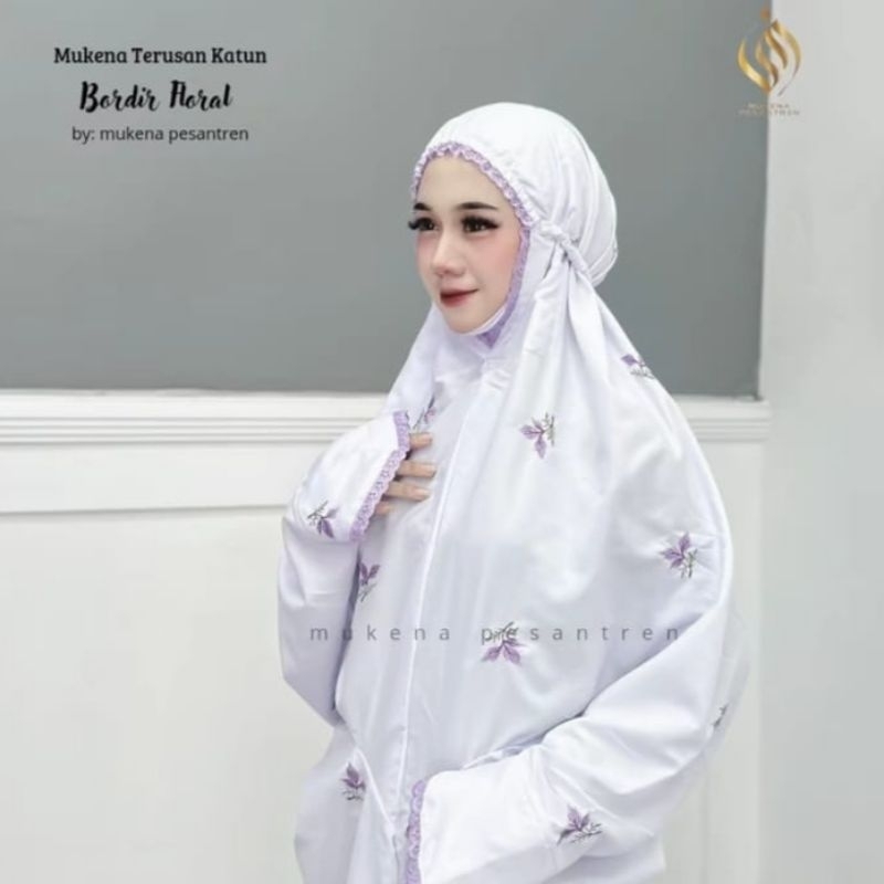 Mukena terusan dewasa katun Mukena putih Mukena terusan kerut Mukena katun mikro bordir