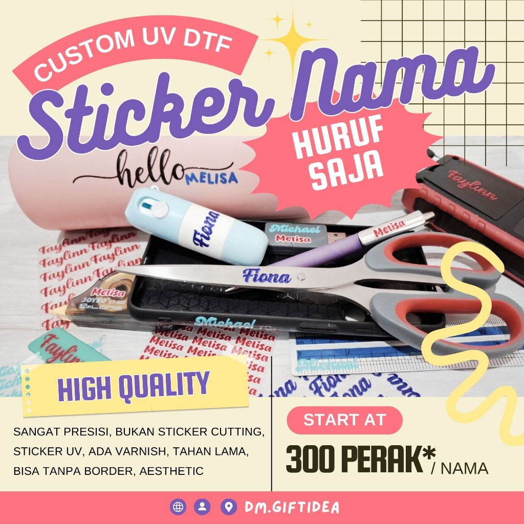 

Sticker UV Nama Nametag Tattoo Custom Print Cetak Nama UV Tulisan Biasa Umum Anak Dewasa Label Nama Tanda Tahan Air Indoor Outdoor Awet Mengkilap