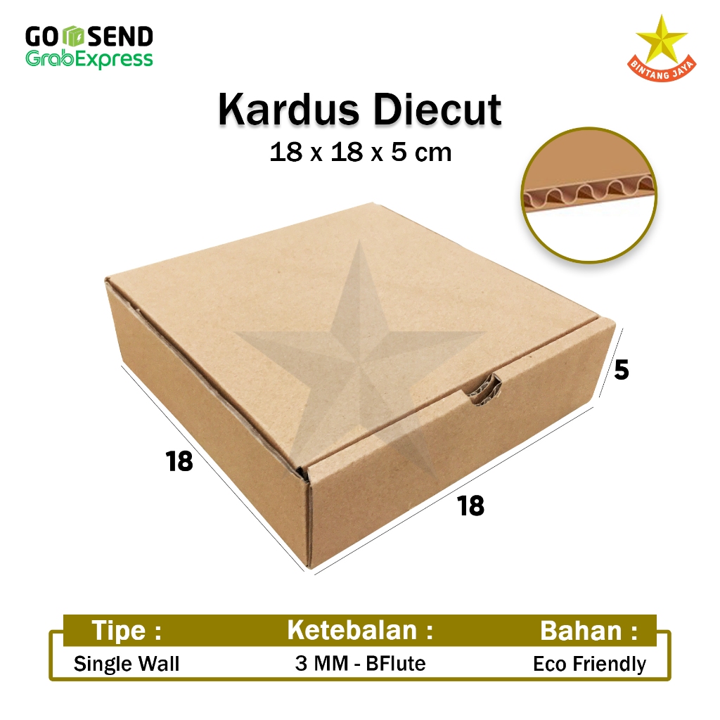 

Kardus Corrugated 18x18x5 CM | Die Cut | Kotak Karton | Box Packing Souvenir Pizza