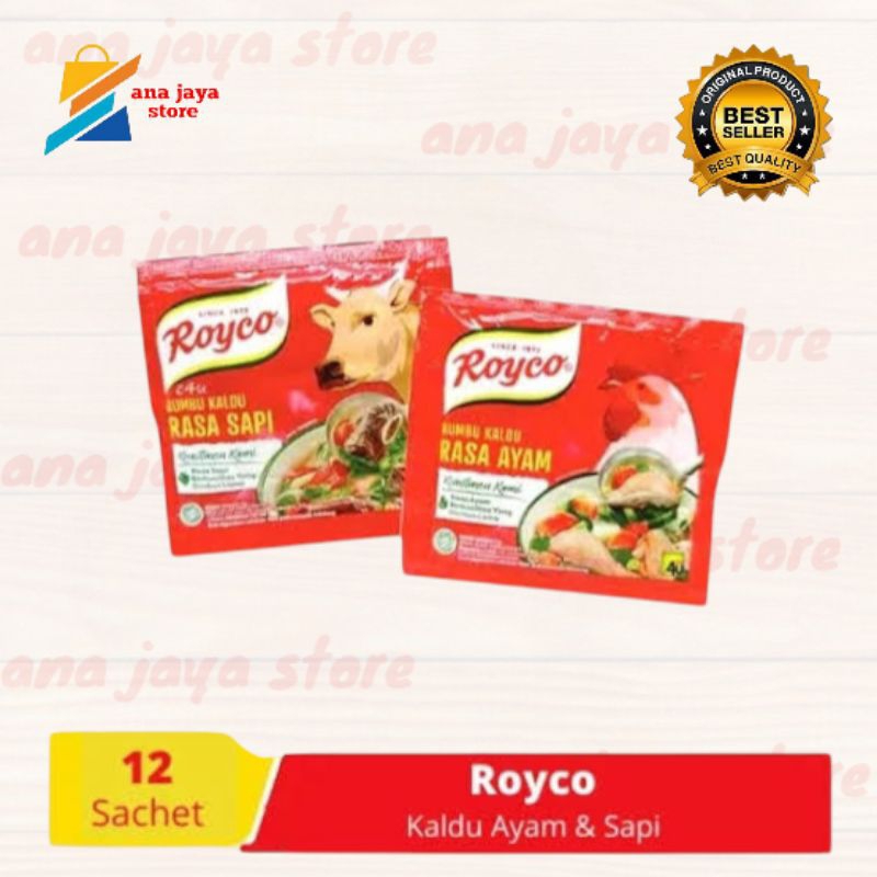 

Royco renteng/renceng bumbu kaldu sapi & ayam 1 renteng 12 pcs