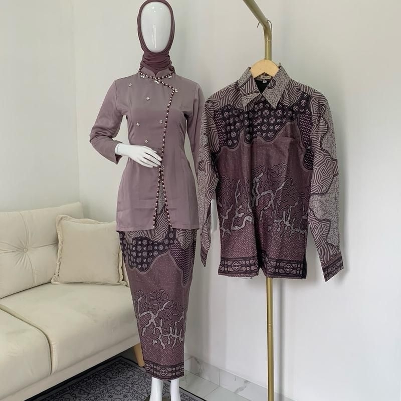 Set Couple Aliyah Tunik  Mix Batik Mauve