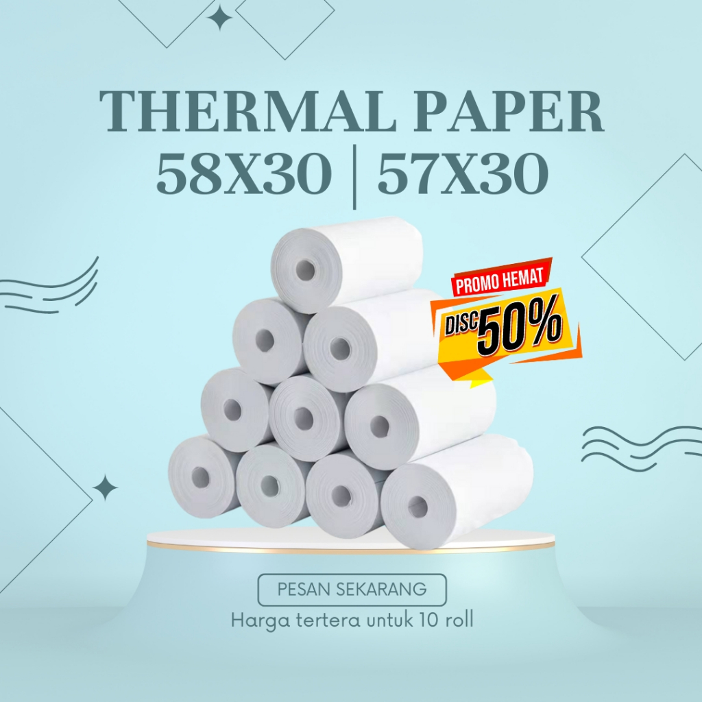 

10 BIJI KERTAS STRUK THERMAL PAPER ROLL 58MM 58x30 57x30 TERMAL EDC THERMAL PRINTER MINI BLUETOOTH 58MM CORELESS