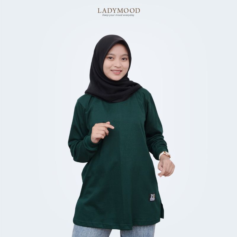 KAOS LENGAN PANJANG WANITA WARNA HIJAU BOTOL ELEGAN, MEWAH.