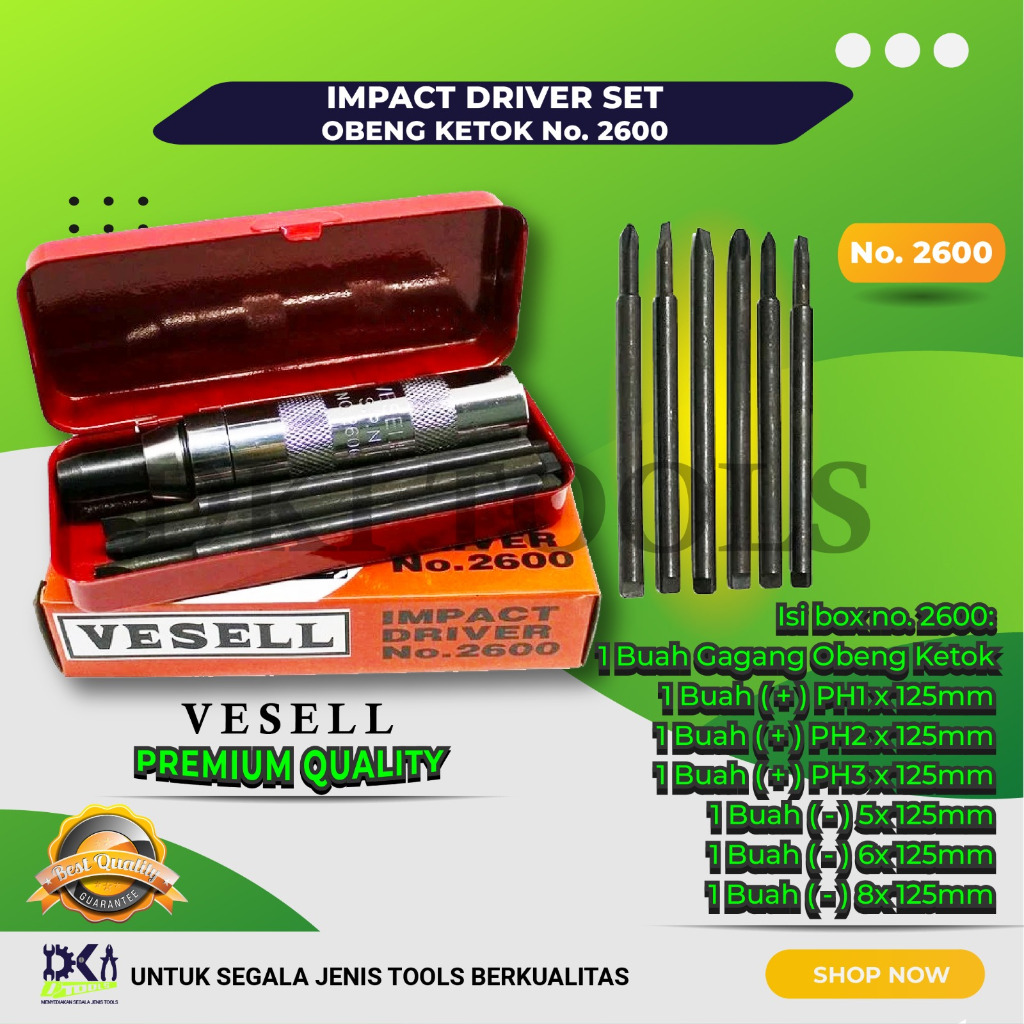 VESSEL Obeng Ketok Impact Driver Set No 2600