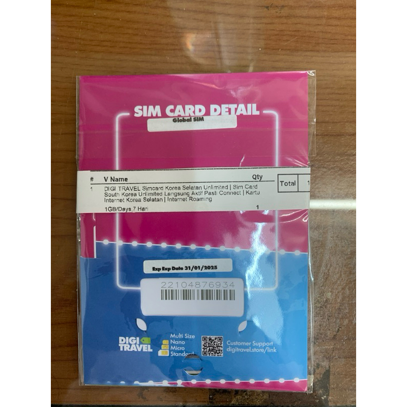digi travel sim card BARU ke KOREA 7 hari (1 GB per hari)