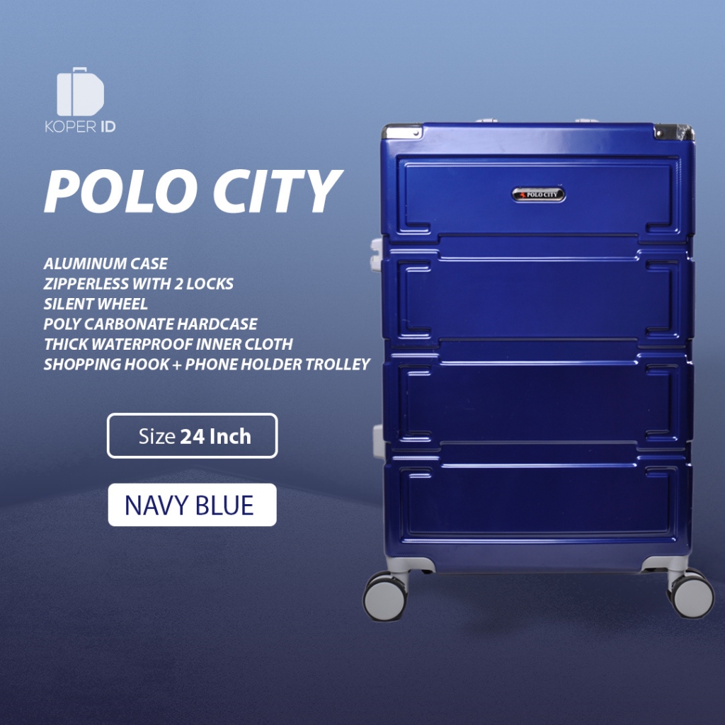 Koper Hardcase Aluminum Polo City No Zipper Size Bagasi 24 Inch - 7002