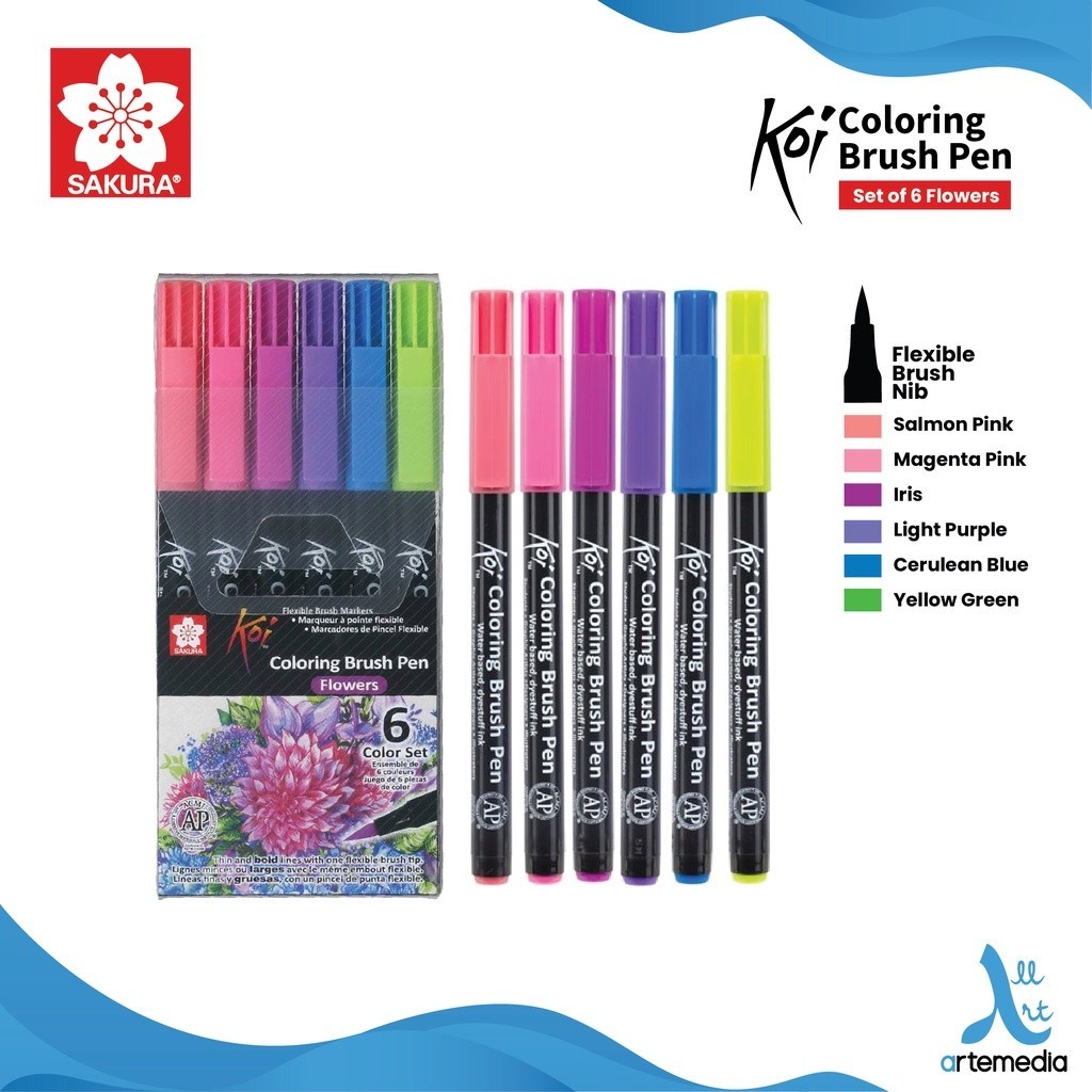 

Gramedia Surabaya - Sakura Koi Coloring Brush Pen Set 6 flower