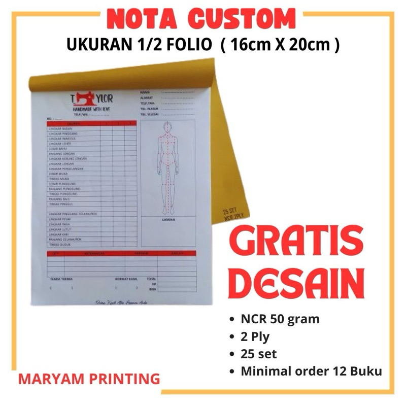 

CETAK NOTA CUSTOM MURAH 1/2 Folio Gratis Desain Gratis Logo nama sendiri Maryam Printing