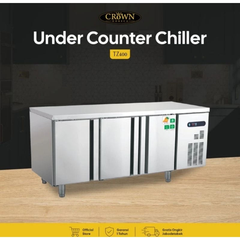 CROWN Horeca TZ 400 Under Counter Chiller Meja Pendingin 3 Pintu 450 Liter 350 Watt TZ400