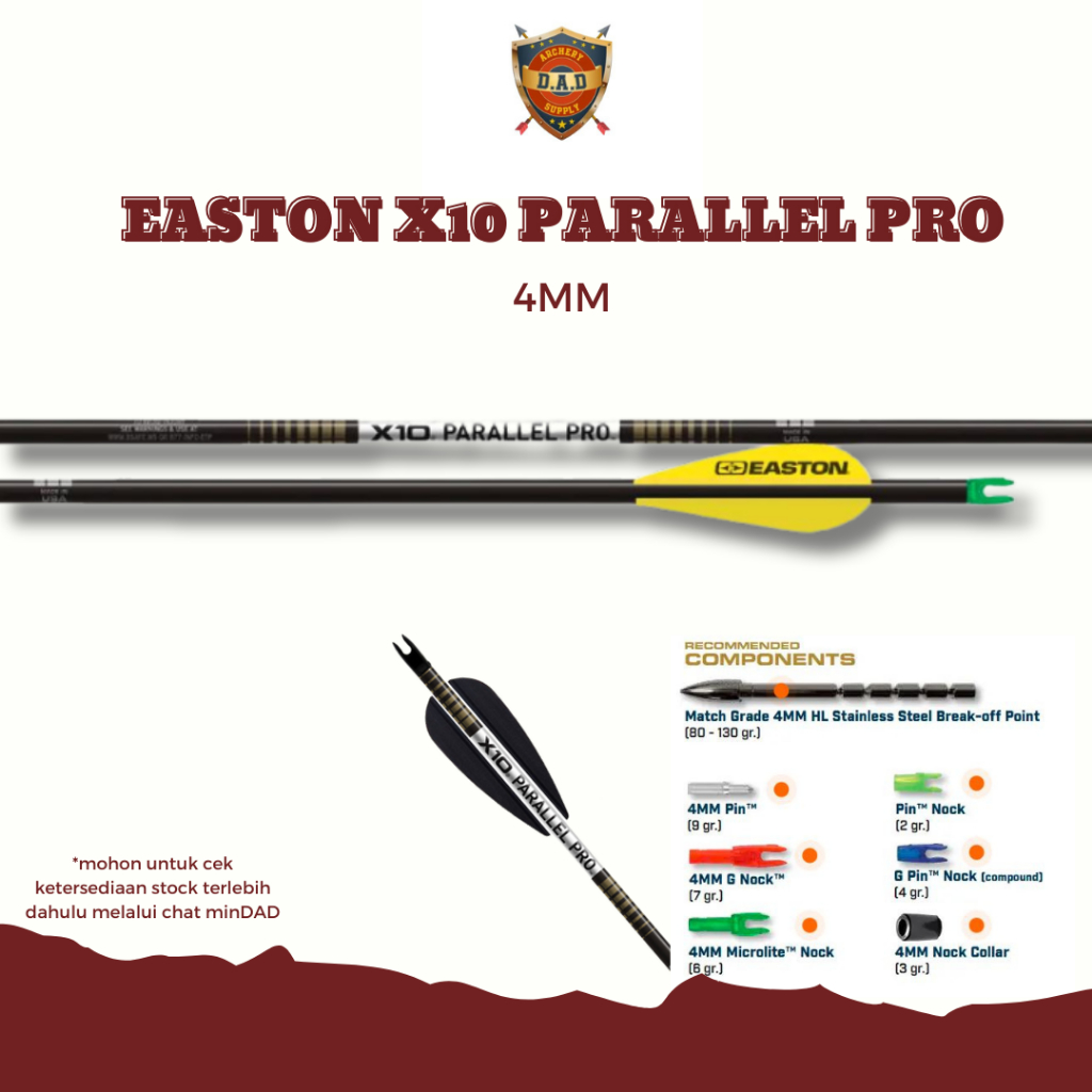 EASTON ARROW X10 PARALLEL PRO LK (12 PCS) 4MM ALUMINUM CARBON (FULL SET) + PACKING PIPA