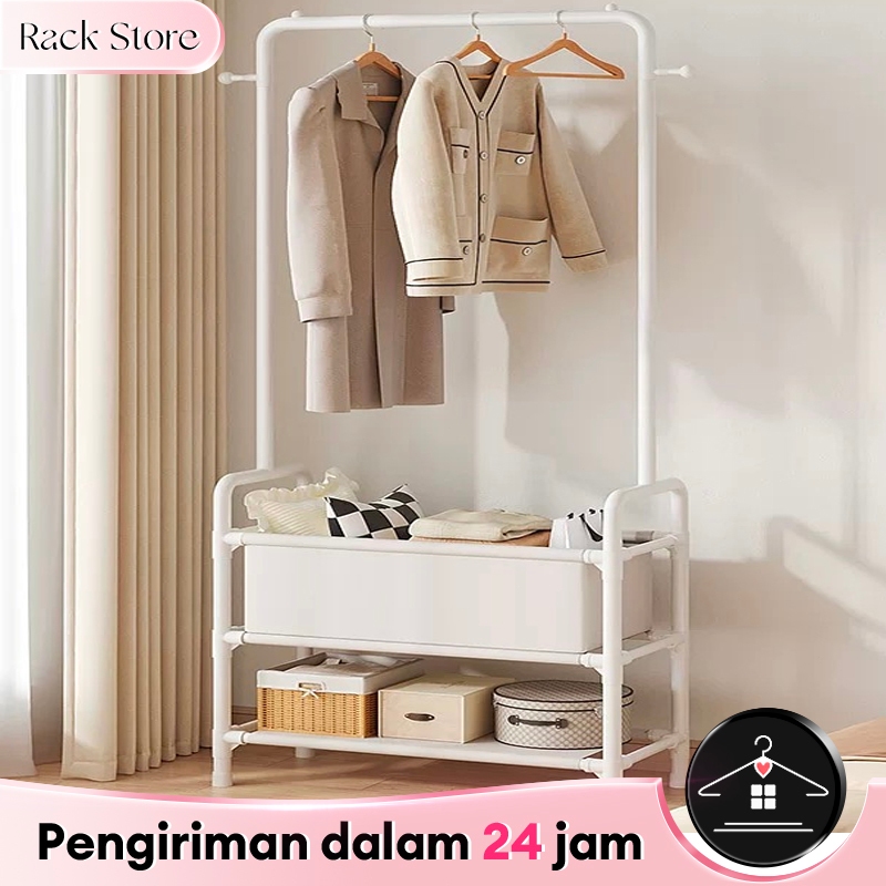 Rak Gantungan Baju Rak Hanger Serbaguna rak pakaian dengan 4 roda stand hanger gantungan pakain