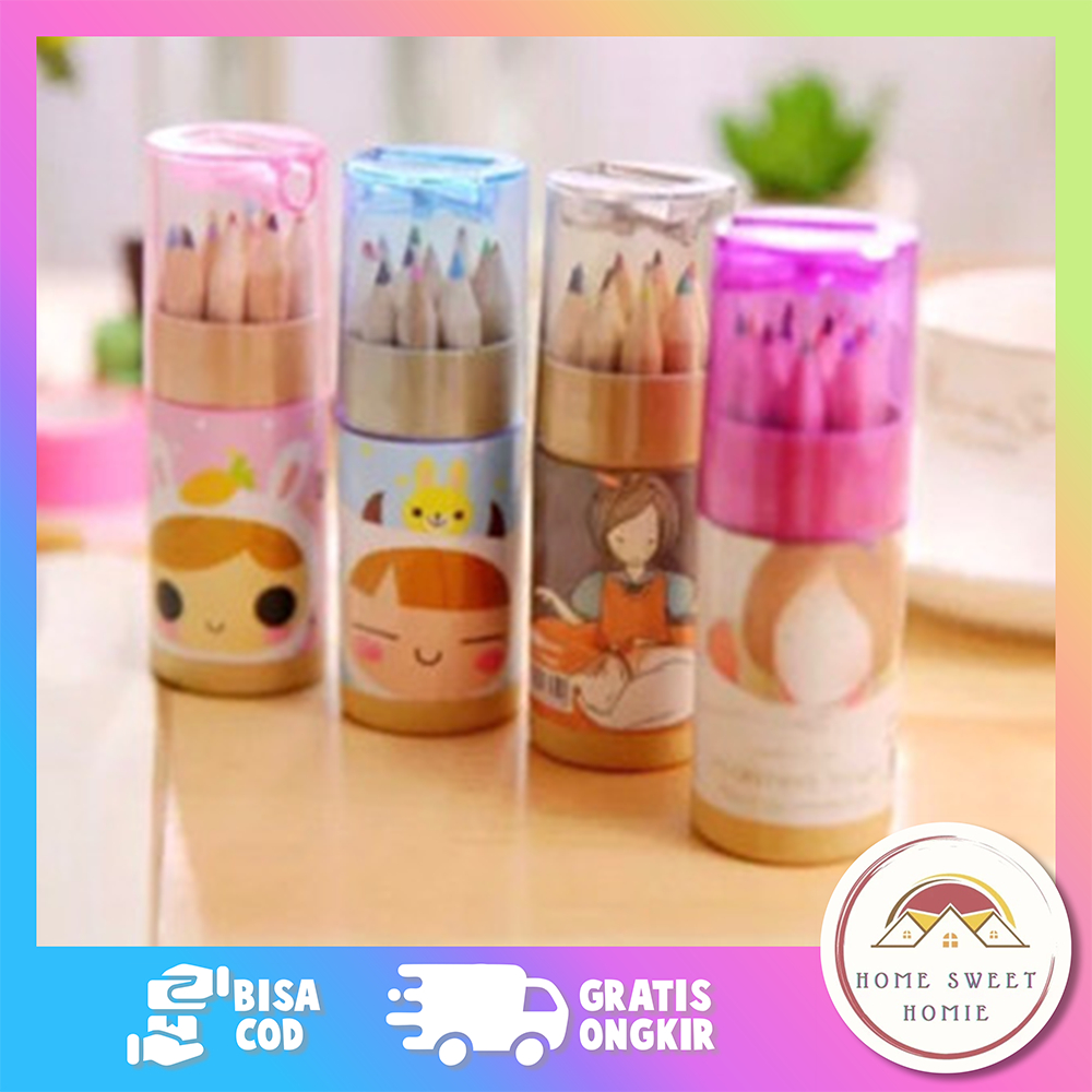 

Pensil Warna 12 IN 1 + Serutan Pensil Color Pencils Quality Pensil Warna Karakter Kemasan Tabung