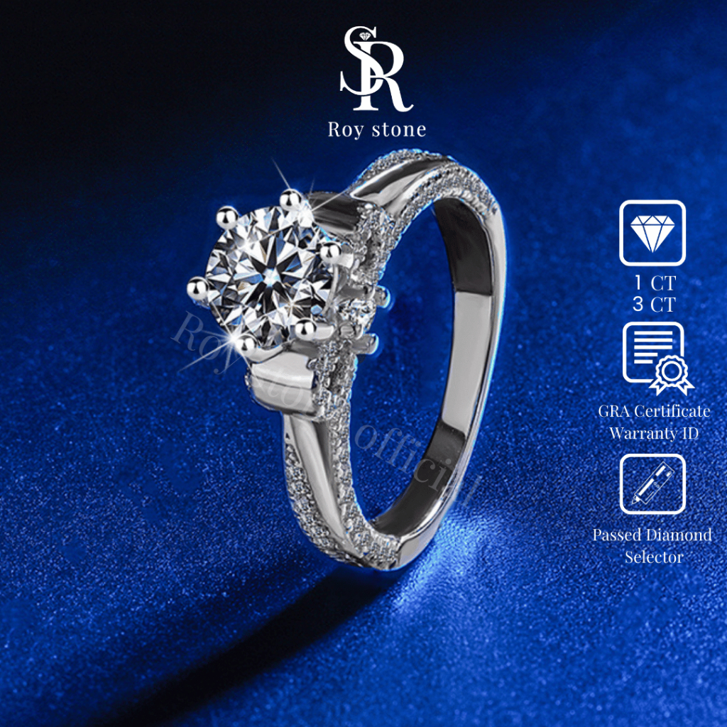 RoyStone - Cincin Wanita Moissanite Sertifikat GRA Original Lapis Emas - Infinity Ring