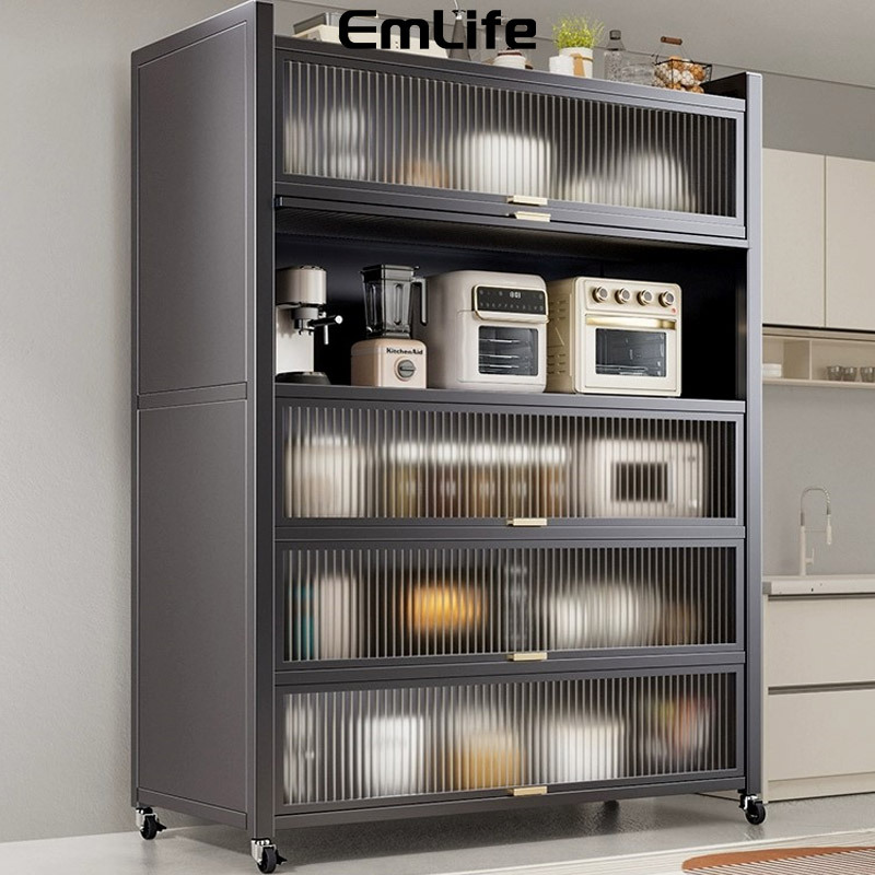 Rak Lemari Dapur Rak Oven Microwave Rak Kabinet Dapur Rak Dapur Anti Debu Lemari Dapur Dengan Pintu 