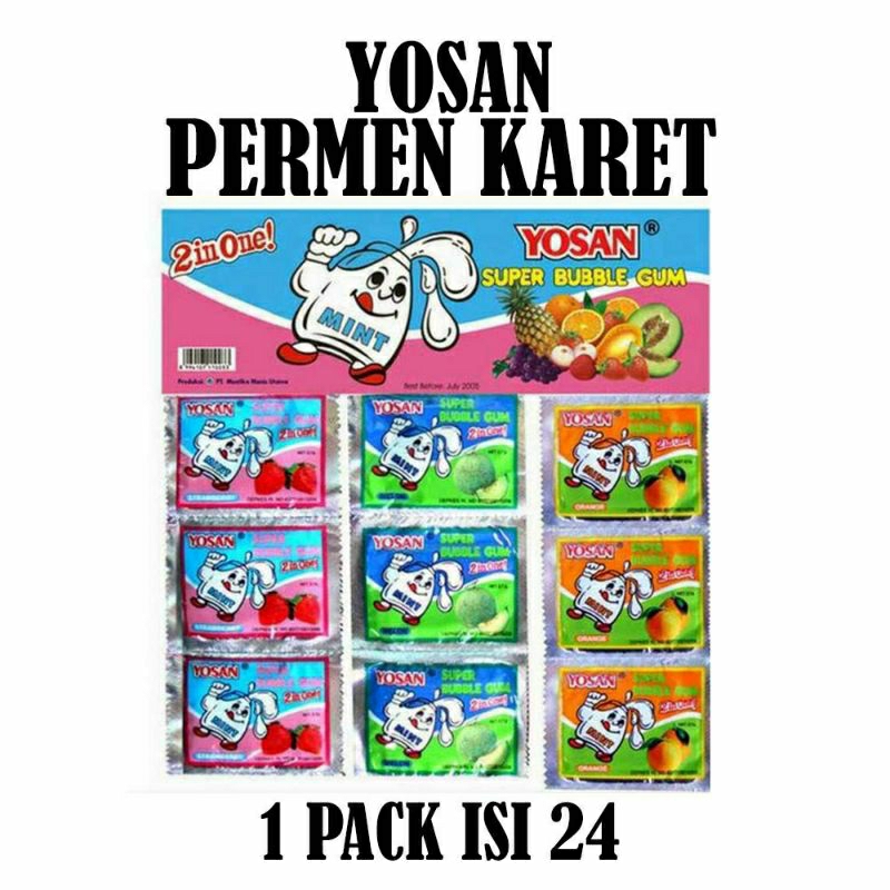 

Permen Karet Yosan 2in1 Isi 24 pcs BPOM / Permen Karet Jadul / Bubble Gum