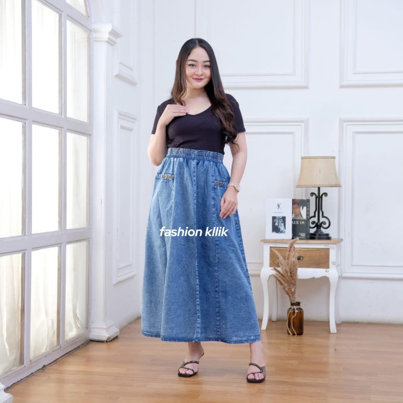 Rok jeans denim wanita, Rok payung panjang
