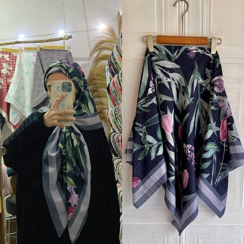 HIJAB VOAL MOTIF BUNGA SERIS TERBARU/HIJAB VOAL MOTIF DAUN BERBUNGA HITAM TERBARU