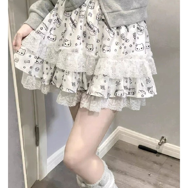 KF7 SENYOUMAI Rok pendek gadis seksi y2k Jepang rok renda bermotif gelap rok kue berbulu rok ATermas