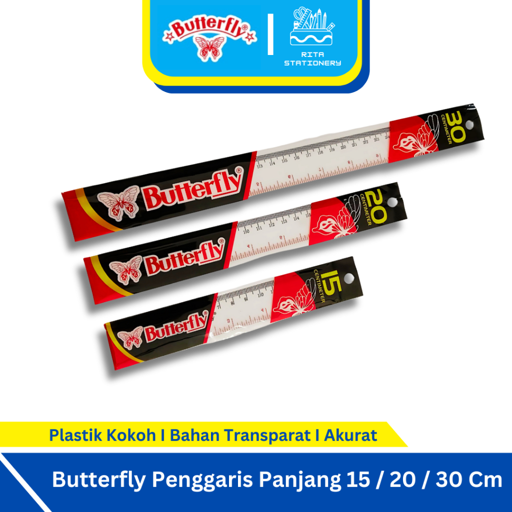 

Butterfly Penggaris Panjang 15 / 20 / 30 Cm Plastik Mika Kokoh - Satuan