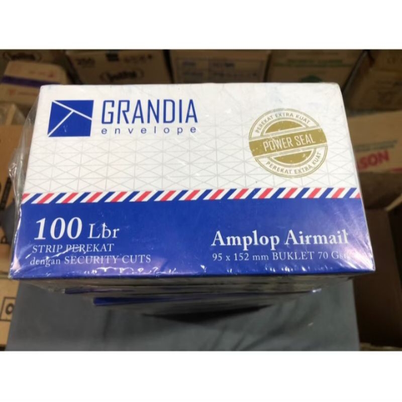 

(Grosir 1pack/5box@100lembar total 500lembar)Amplop Air Mail Grandia + Lem perekat