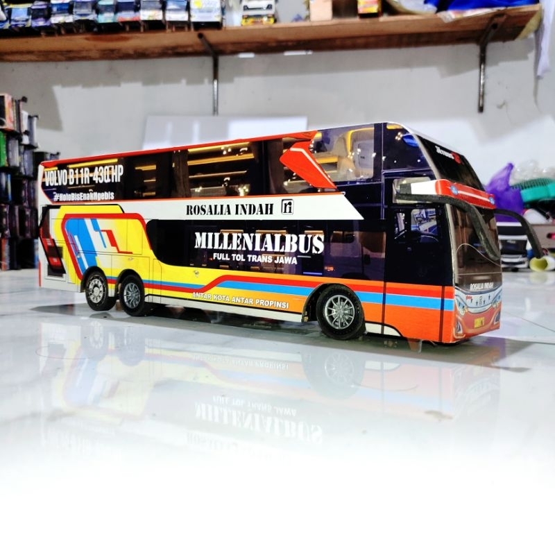 Mainan Mobil Remot Control Miniatur Bus Rosalia indah Tronton  Full Basuri