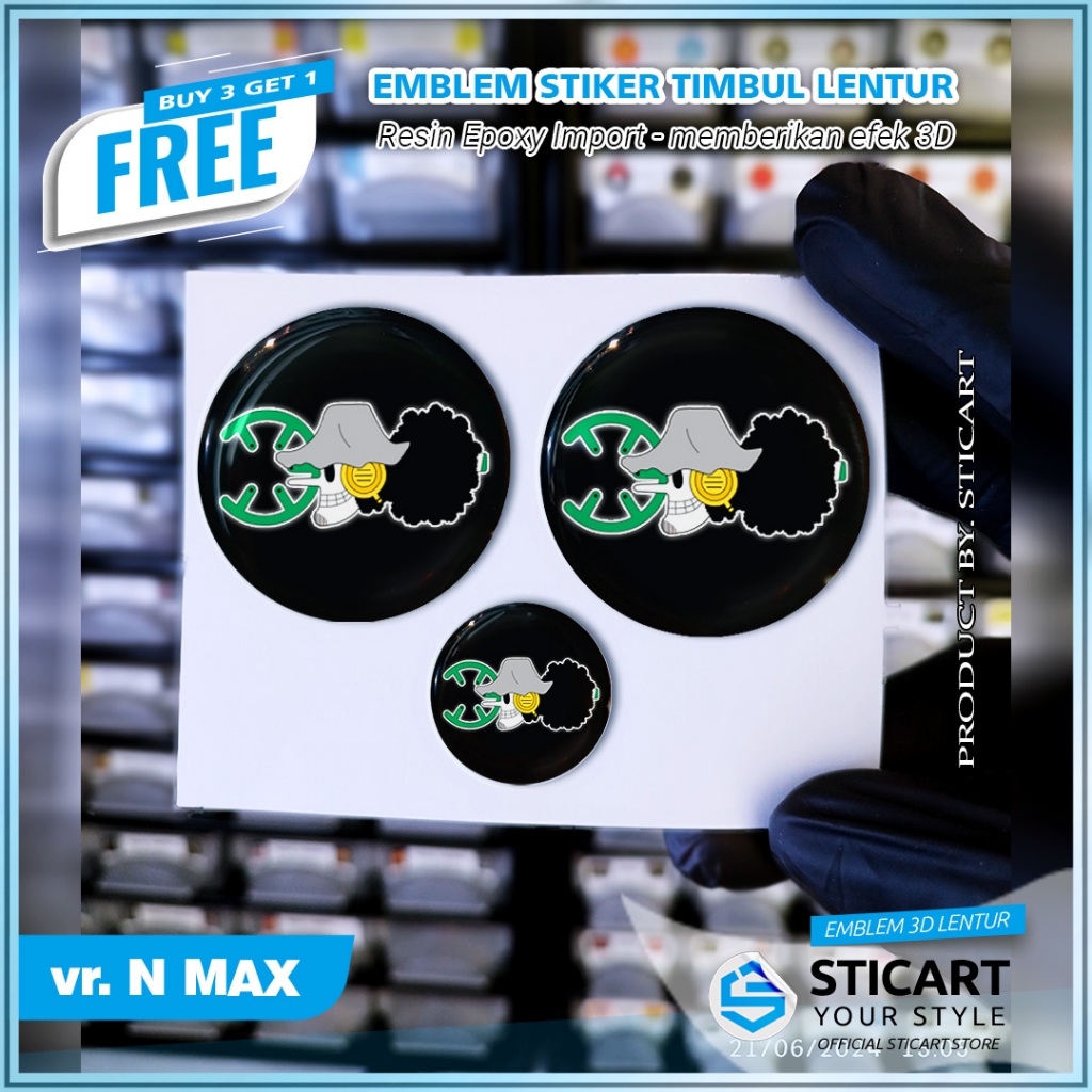 EMBLEM USOPP Series ONE PIECE TIMBUL STIKER MOTOR N MAX 3D EMBLEM TIMBUL LENTUR