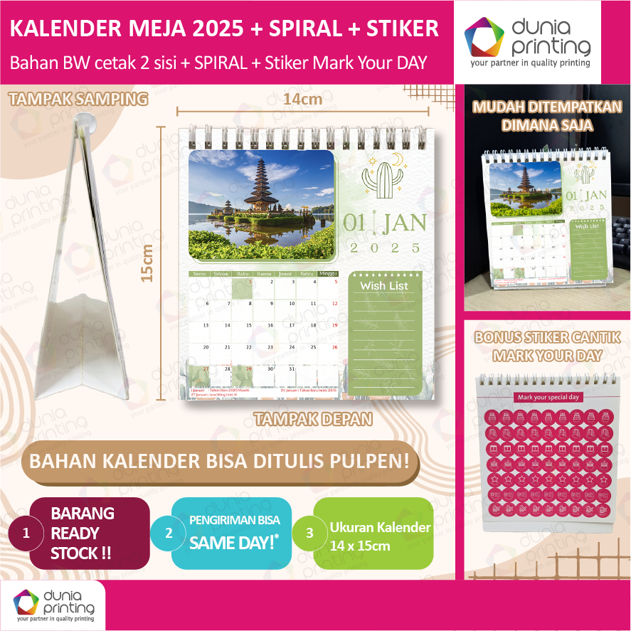 

Kalender Meja 2025 Minimalis Spiral - CUSTOM FOTO ukuran 14 x 15 cm