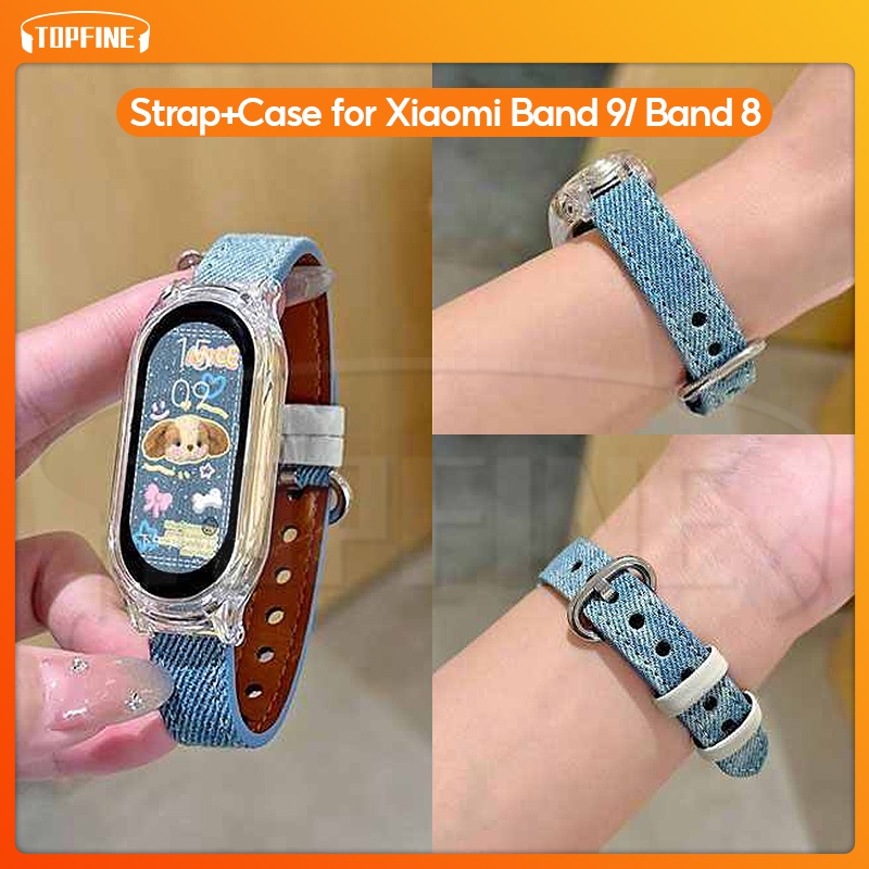 STRAP Xiaomi Band 9 /  mi band8 strap Leather Strap / tali +case for mi band 9 strap+Transparent  ca