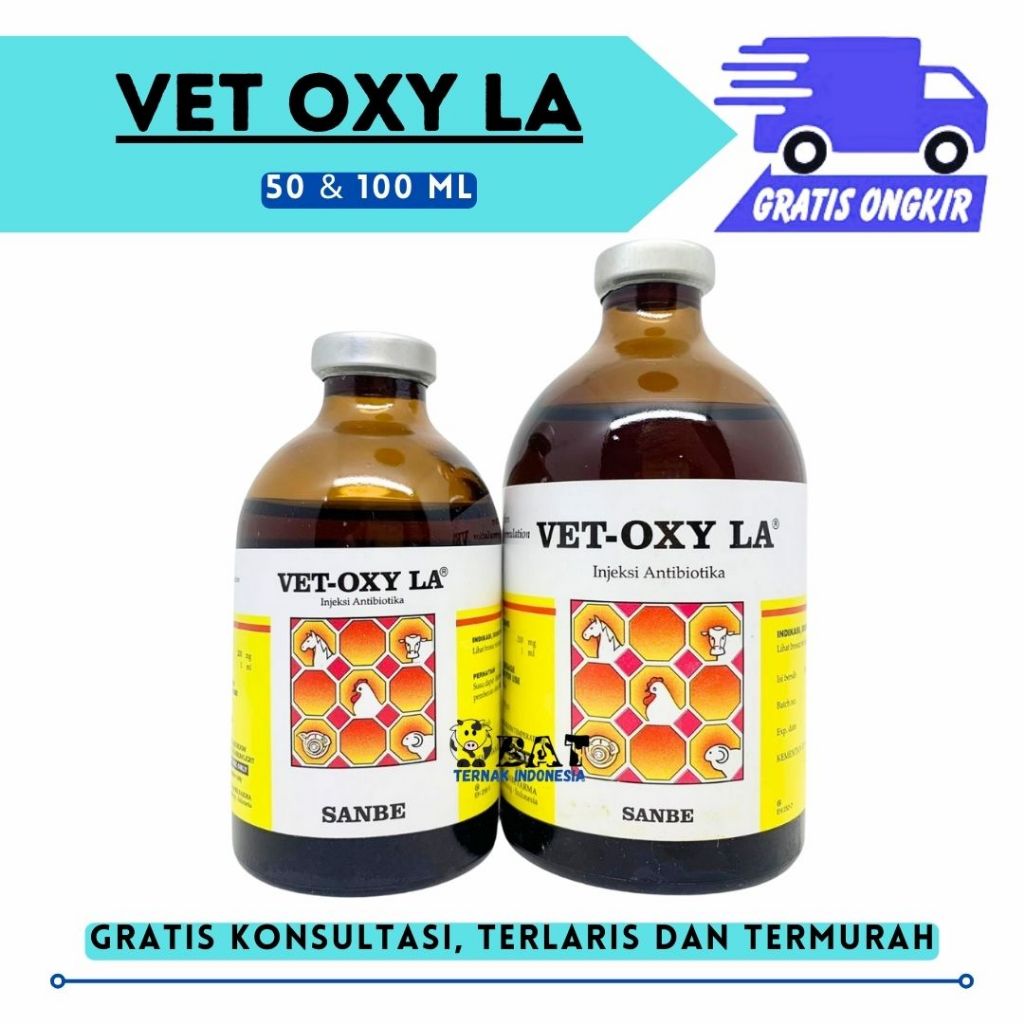 VET OXY LA 50ml & VET OXY LA 100ml SANBE - Obat Antibiotik Hewan Spektrum Luas