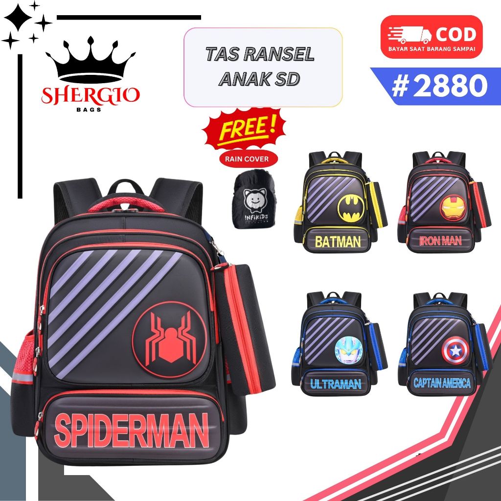 Tas Ransel Anak Sekolah SD Laki laki GIOBAGS Untuk Anak Cowok SD hero black 2880