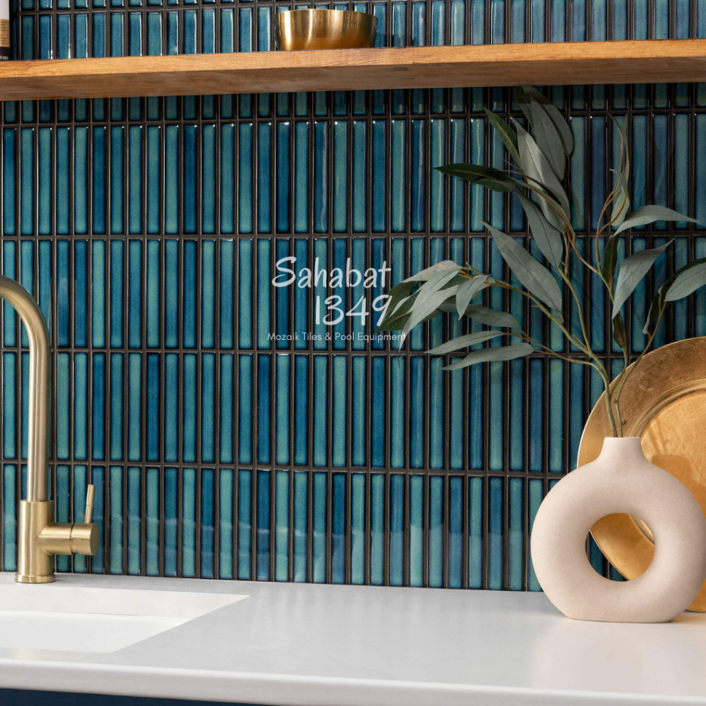 Keramik Dinding Dapur Mosaic Dinding Backsplash Dapur Singres Long Stripe Denim Blue