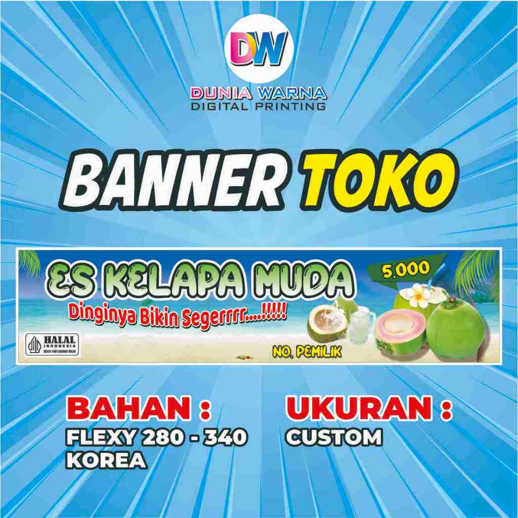BANNER SPANDUK TOKO ES KELAPA  MUDA