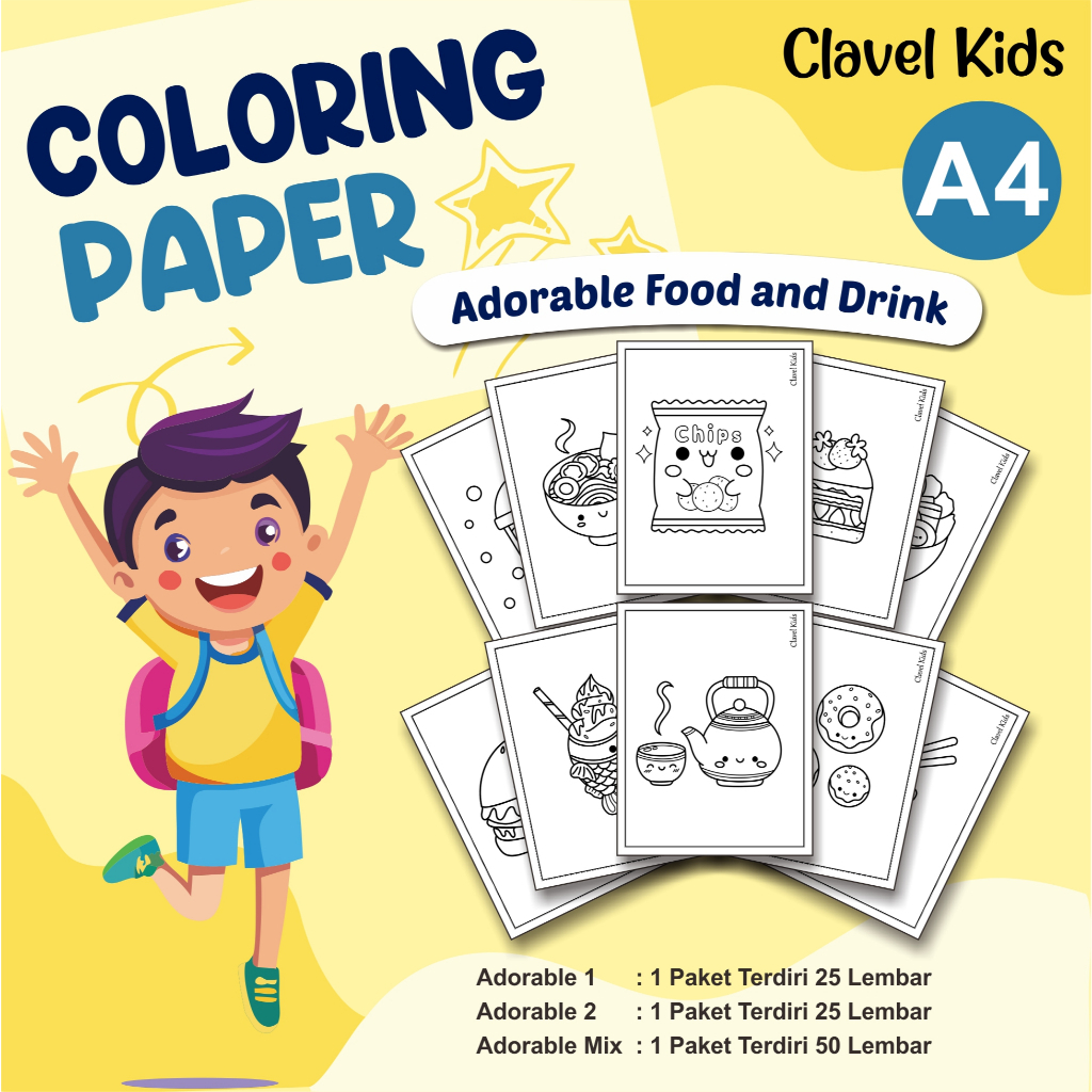 

coloring paper tema makanan dan minuman edisi 1 & 2 hitam putih jenis kertas HVS dan BC