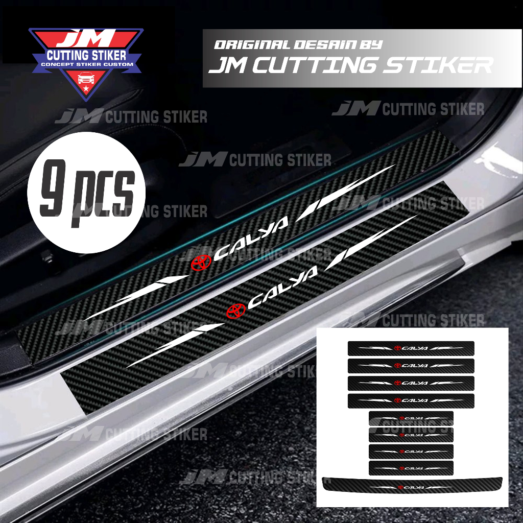 Stiker 9pcs carbon mobil toyota calya stiker variasi pelindung pintu mobil dari pijakan kaki