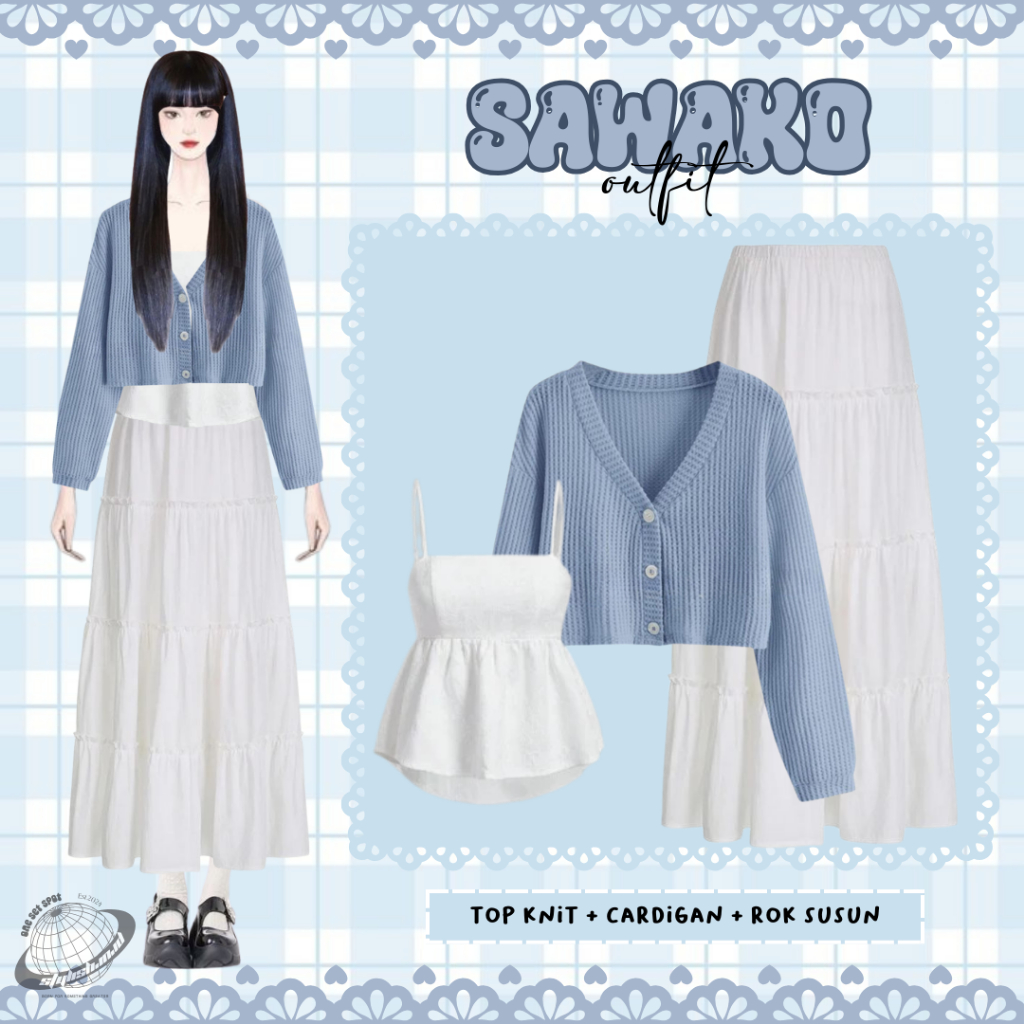 Sawako Outfit (Cardigan Rajut Korean style + Tanktop Knit + Rok Korean Style)LI101