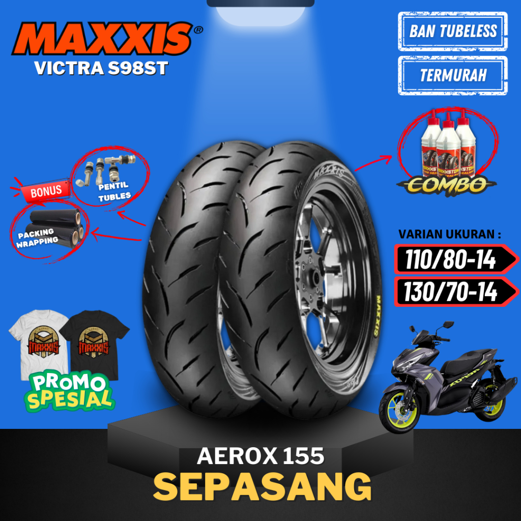 [PAKET SEPASANG MURAH] MAXXIS VICTRA RING 14 ( 110/80-14 & 130/70-14 ) / BAN MAXXIS TUBELESS RING 14