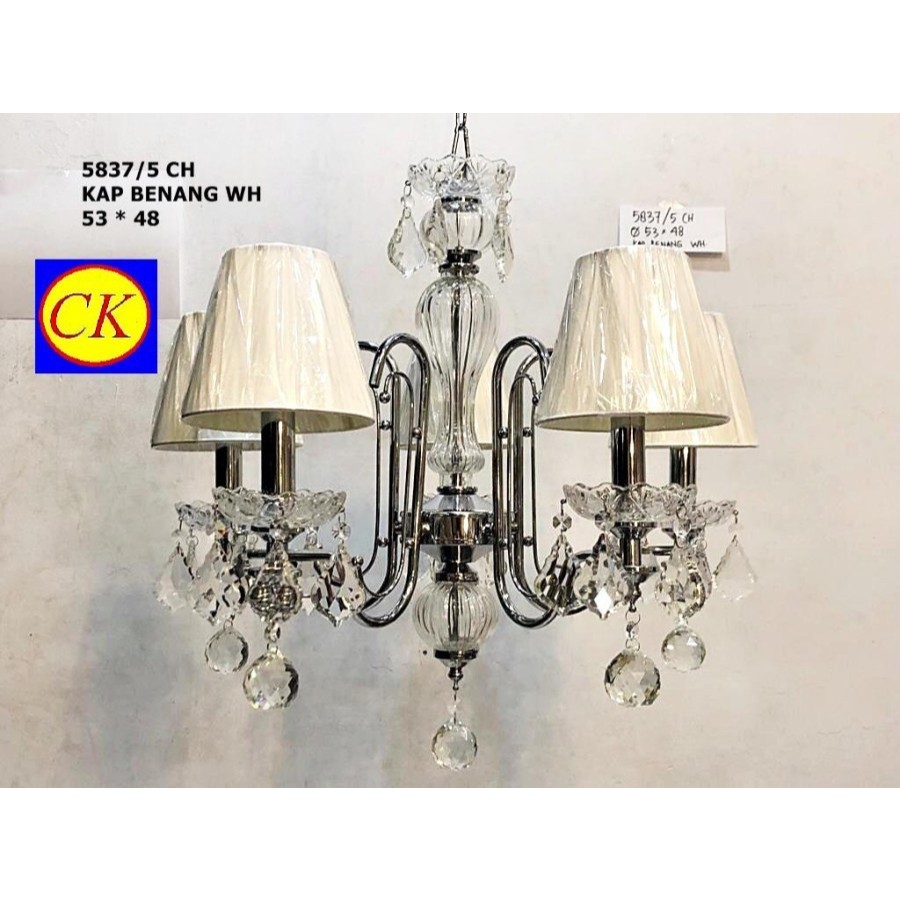Lampu gantung kristal lilin hias chandelier cabang 5 chrome