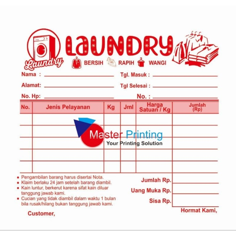 

Nota Laundry Buku Kwitansi ukuran 1/6 folio 2ply