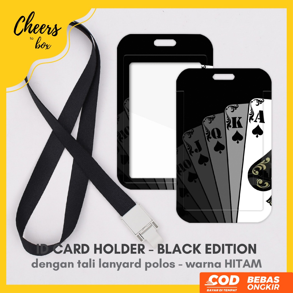 

(N008) NAME TAG BLACK EDITION / HITAM DENGAN TALI GANTUNGAN JEPIT LEBAR 1.5CM / ID CARD CARD HOLDER