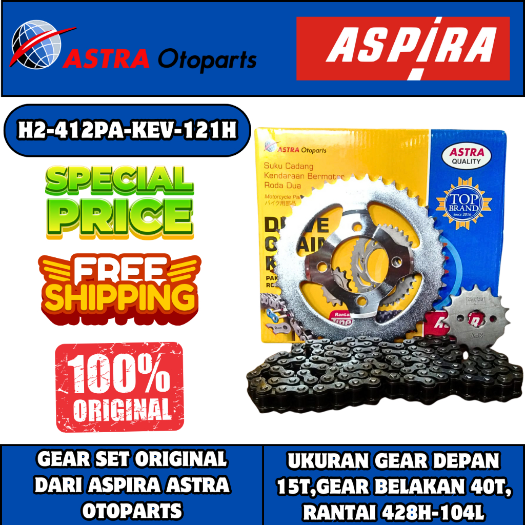 GIR SET KEV ASPIRA ORI MOTOR HONDA SUPRA LAMA SUPRA X SUPRA FIT ORI 1 SET GEAR DEPAN BELAKANG+RANTAI