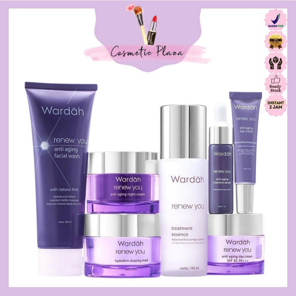 WARDAH Renew You Series Anti Aging Facial Wash Cleanser Day Night Cream Serum BPOM