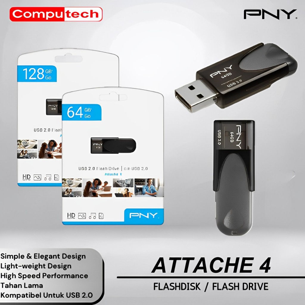 PNY Flashdisk Attache 4 USB 2.0 64GB | 128GB Flash Drive - Flash Disk PNY 64 GB | 128 GB