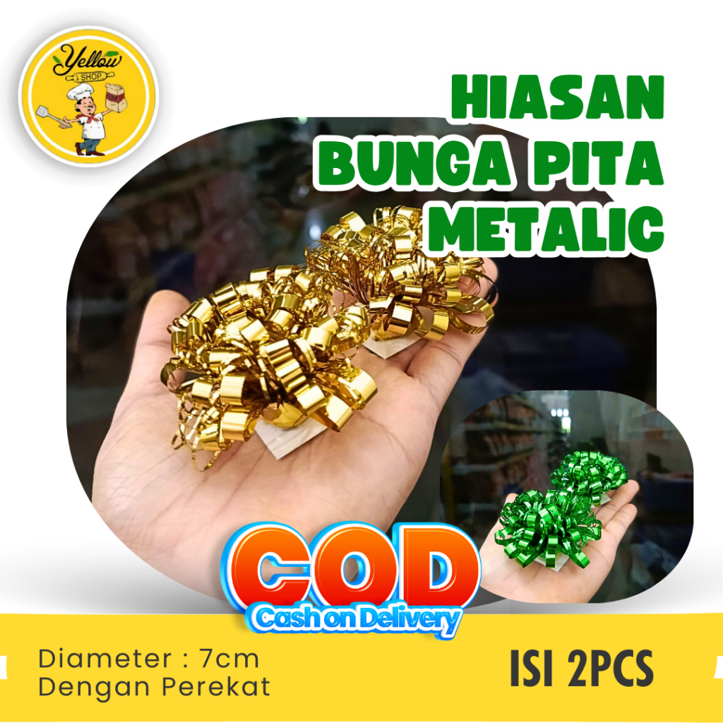 

HIASAN BUNGA PITA METALIC ISI 2PCS/WARNA