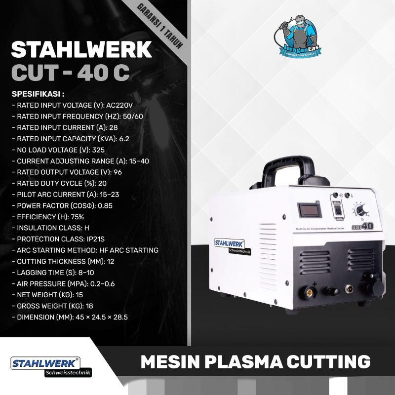 Mesin plasma cutting 40A + kompresor merk Stahlwerk CUT-40C