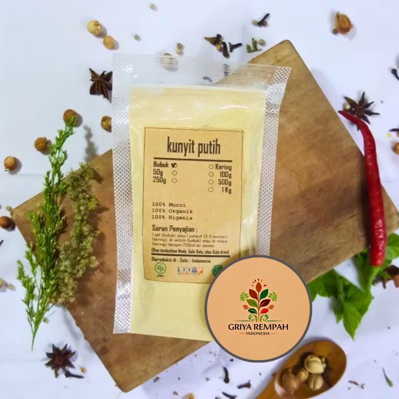 

KUNYIT PUTIH BUBUK 1 KG Asli - 100% Kunir Organik, Khasiat Luar Biasa untuk Kesehatan & Kecantikan Herbal Kering