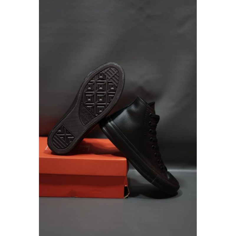 BEQUEENSHOES CONVERSE PFC KULIT FULL BLACK HIGH SIZE 38-43