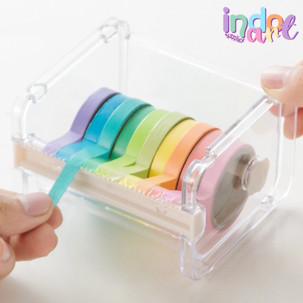 (IAS) Washi Tape Dispenser Stackable Tempat Isolasi Kertas Organizer Plastik Putih Bening